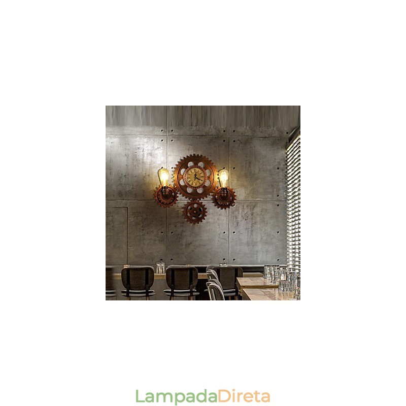 Luminárias de parede industriais vintage em forma de engrenagem de madeira Luzes giratórias criativas para decoração de restaurante, café, bar