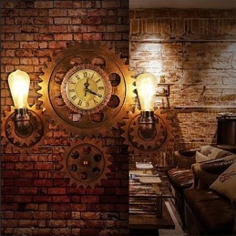 Luminárias de parede industriais vintage em forma de engrenagem de madeira Luzes giratórias criativas para decoração de restaurante, café, bar
