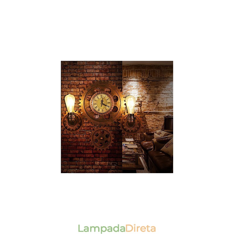 Luminárias de parede industriais vintage em forma de engrenagem de madeira Luzes giratórias criativas para decoração de restaurante, café, bar