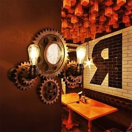 Luminárias de parede industriais vintage em forma de engrenagem de madeira Luzes giratórias criativas para decoração de restaurante, café, bar