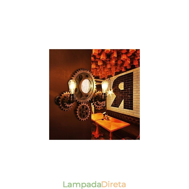 Luminárias de parede industriais vintage em forma de engrenagem de madeira Luzes giratórias criativas para decoração de restaurante, café, bar