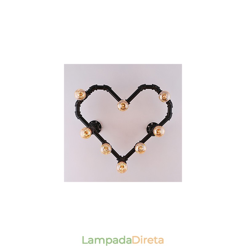 Vintage Water Pipe Loving Heart Creative Wall Lights Industrial Sala de estar Restaurante Bares Café decoração Wall Spots