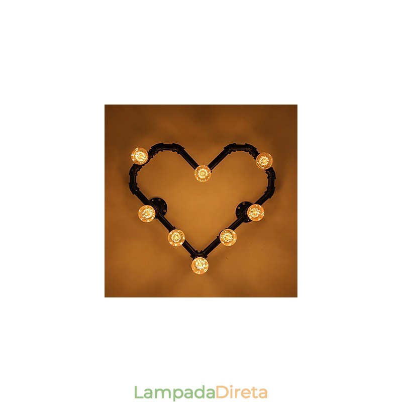Vintage Water Pipe Loving Heart Creative Wall Lights Industrial Sala de estar Restaurante Bares Café decoração Wall Spots