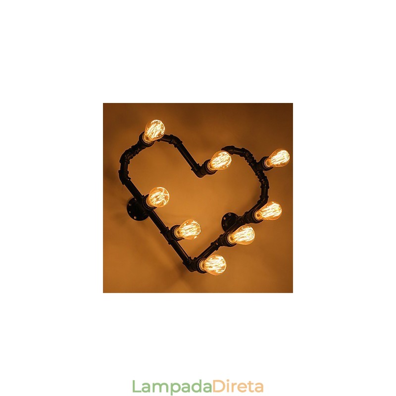 Vintage Water Pipe Loving Heart Creative Wall Lights Industrial Sala de estar Restaurante Bares Café decoração Wall Spots
