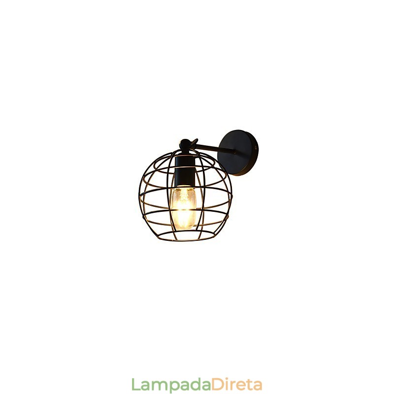 Luminária de parede de ferro redonda oca tijolos preto decoração americana sabre de luz lâmpada na parede