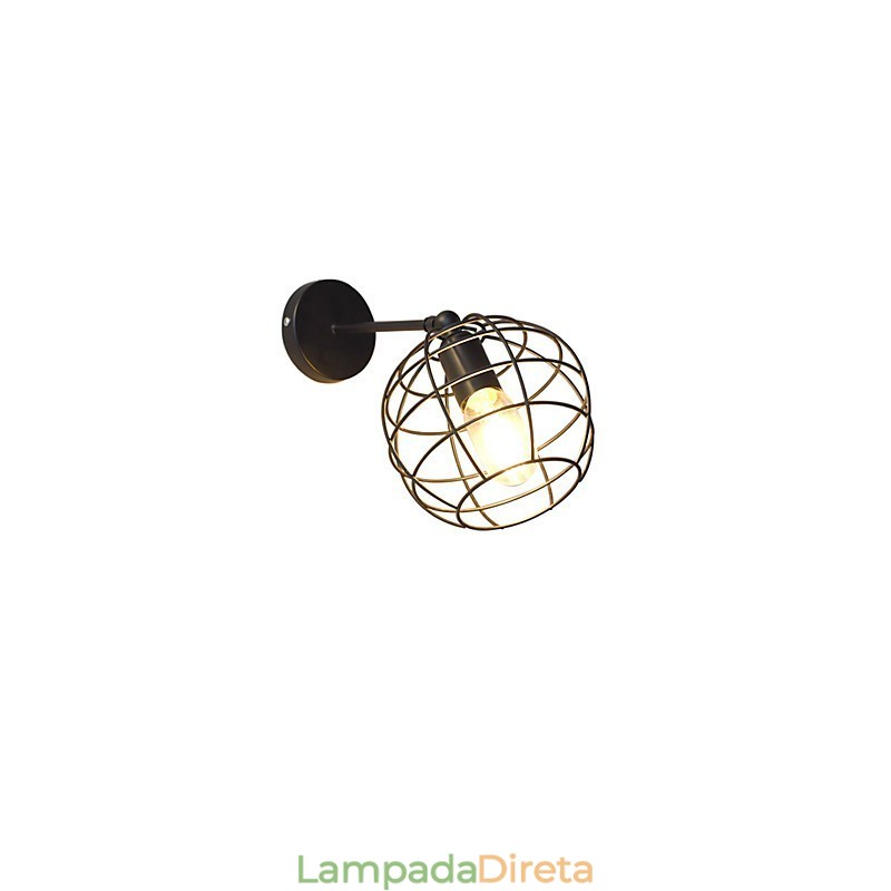 Luminária de parede de ferro redonda oca tijolos preto decoração americana sabre de luz lâmpada na parede