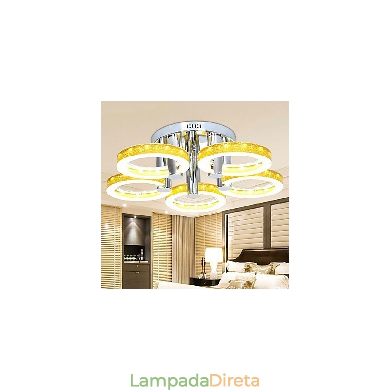 Lustre Simples de Acrílico com 5 luzes (Acabamento Cromado)