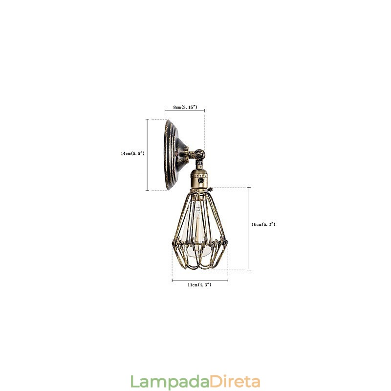 Arandelas de parede Vintage Indoor Ângulo ajustável Metal Wall Light Retro Wire Gaiola Lâmpada de parede
