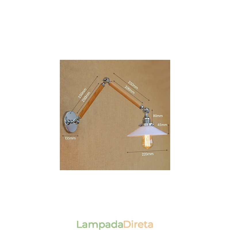 Lodge rústico cromado para braço oscilante com luz ambiente
