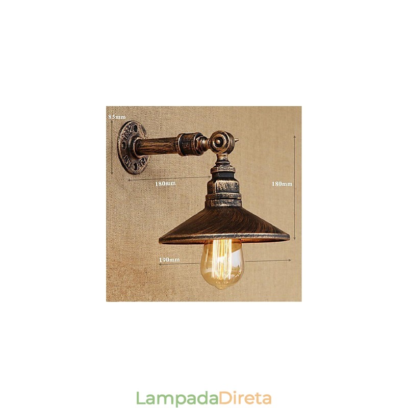 Luminária de parede estilo industrial nórdico, cano de água, luz de parede marrom, antiga