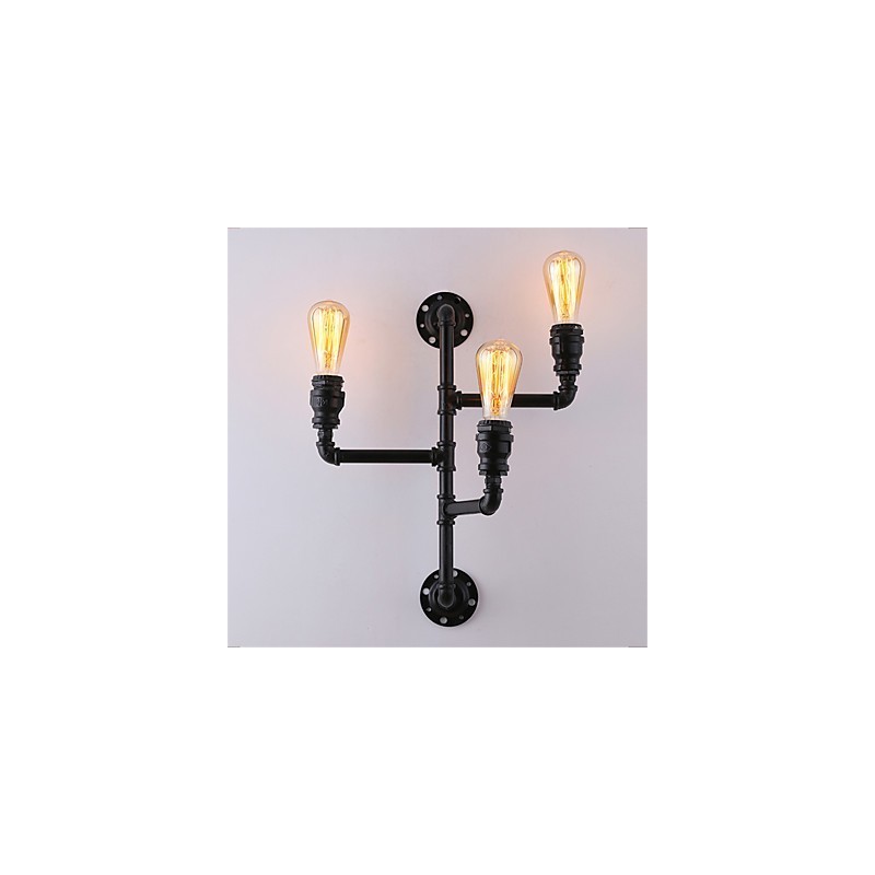 Luminárias de parede vintage industriais de tubo, luzes pretas criativas, iluminação para decoração de restaurante, café, bar, com acabamento pintado de 3 luzes