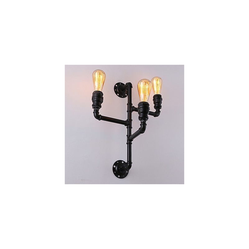 Luminárias de parede vintage industriais de tubo, luzes pretas criativas, iluminação para decoração de restaurante, café, bar, com acabamento pintado de 3 luzes