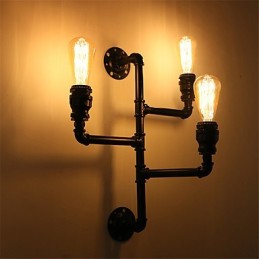 Luminárias de parede vintage industriais de tubo, luzes pretas criativas, iluminação para decoração de restaurante, café, bar, com acabamento pintado de 3 luzes