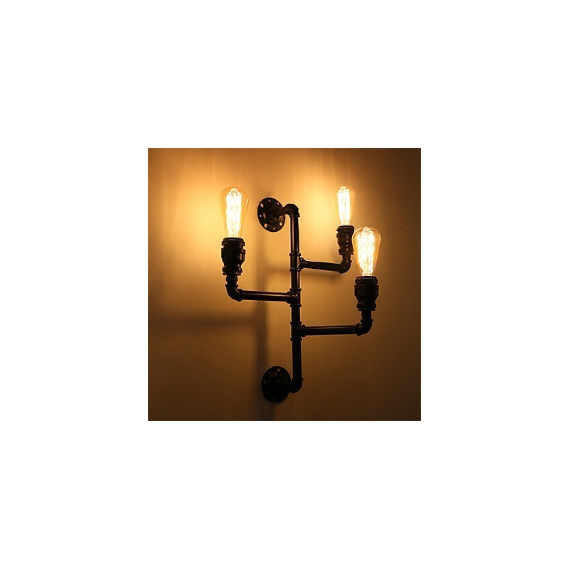 Luminárias de parede vintage industriais de tubo, luzes pretas criativas, iluminação para decoração de restaurante, café, bar, com acabamento pintado de 3 luzes