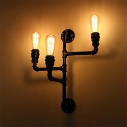 Luminárias de parede vintage industriais de tubo, luzes pretas criativas, iluminação para decoração de restaurante, café, bar, com acabamento pintado de 3 luzes