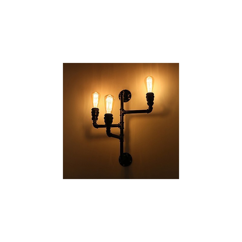 Luminárias de parede vintage industriais de tubo, luzes pretas criativas, iluminação para decoração de restaurante, café, bar, com acabamento pintado de 3 luzes