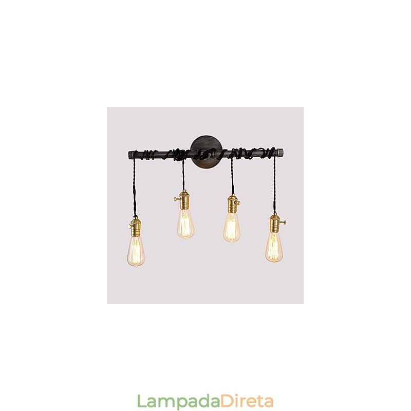 Luminárias de parede de tubo industrial vintage com interruptor Luzes criativas Restaurante Café Bar Decoração iluminação com 4 luzes Acabamento pintado