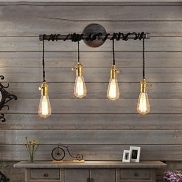 Luminárias de parede de tubo industrial vintage com interruptor Luzes criativas Restaurante Café Bar Decoração iluminação com 4 luzes Acabamento pintado
