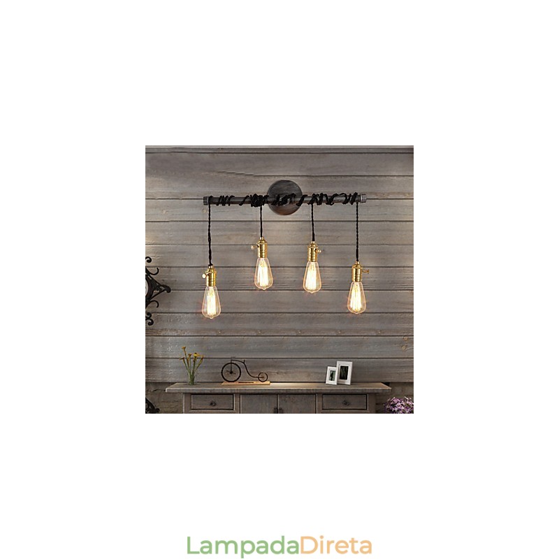 Luminárias de parede de tubo industrial vintage com interruptor Luzes criativas Restaurante Café Bar Decoração iluminação com 4 luzes Acabamento pintado