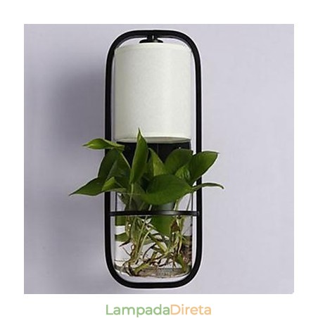 Luminária de parede de vidro moderna criativa em ferro com planta em vaso Luminária de parede de vidro moderna criativa em ferro com planta em vaso