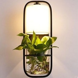 Luminária de parede de vidro moderna criativa em ferro com planta em vaso