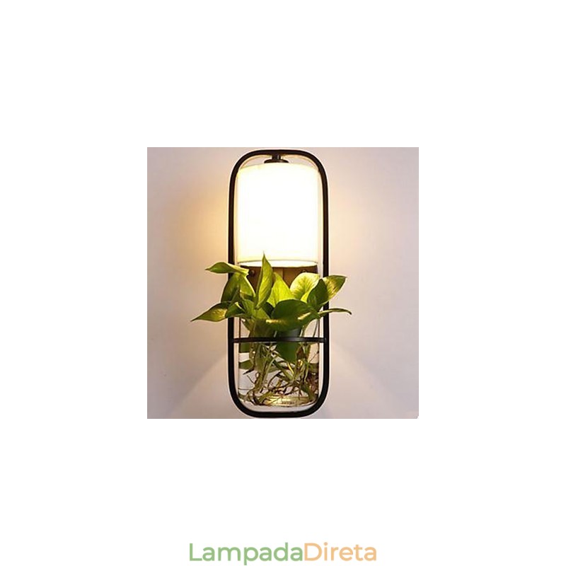 Luminária de parede de vidro moderna criativa em ferro com planta em vaso