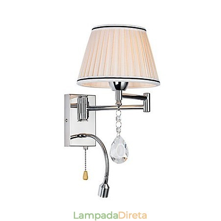 Luminária de parede moderna contemporânea rústica Lodge moderna contemporânea country cromada com recurso para braço oscilante de cristal Luminária de parede moderna contemporânea rústica Lodge moderna contemporânea country cromada com recurso para braço oscilante de cristal