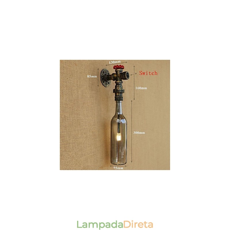 Luminária de parede com garrafa de água cinza fumaça
