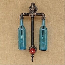 American Themed Restaurant Bar Ferro Com Interruptor Tubo De Água Garrafa De Vinho Luminária De Parede Azul