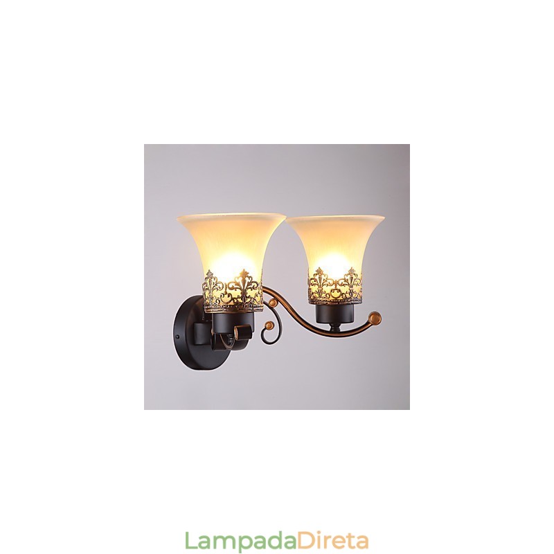 Luminária de parede de metal vintage americana de cabeça dupla com vidro para sala de jantar, sala de estar, hall de entrada, decoração de parede