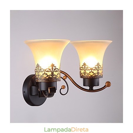Luminária de parede de metal vintage americana de cabeça dupla com vidro para sala de jantar, sala de estar, hall de entrada, decoração de parede Luminária de parede de metal vintage americana de cabeça dupla com vidro para sala de jantar, sala de estar, hall de entrada, decoração de parede