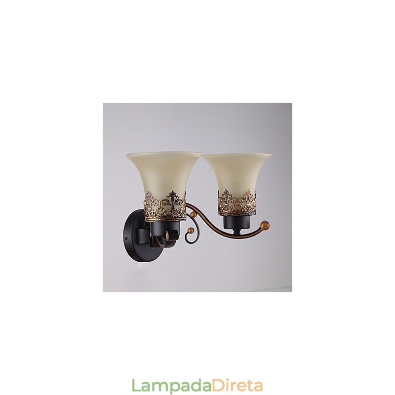 Luminária de parede de metal vintage americana de cabeça dupla com vidro para sala de jantar, sala de estar, hall de entrada, decoração de parede