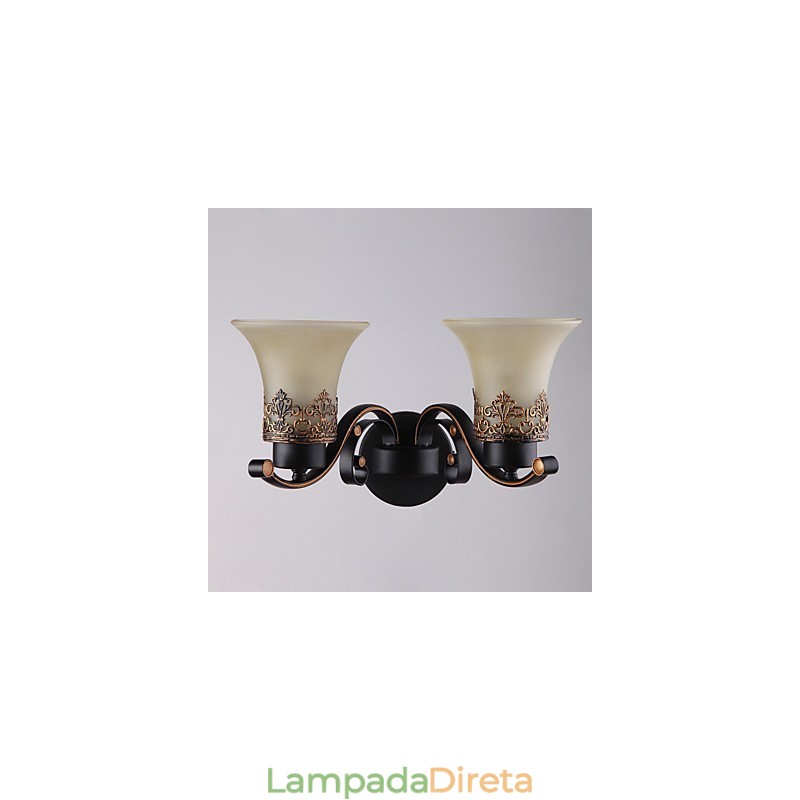 Luminária de parede de metal vintage americana de cabeça dupla com vidro para sala de jantar, sala de estar, hall de entrada, decoração de parede