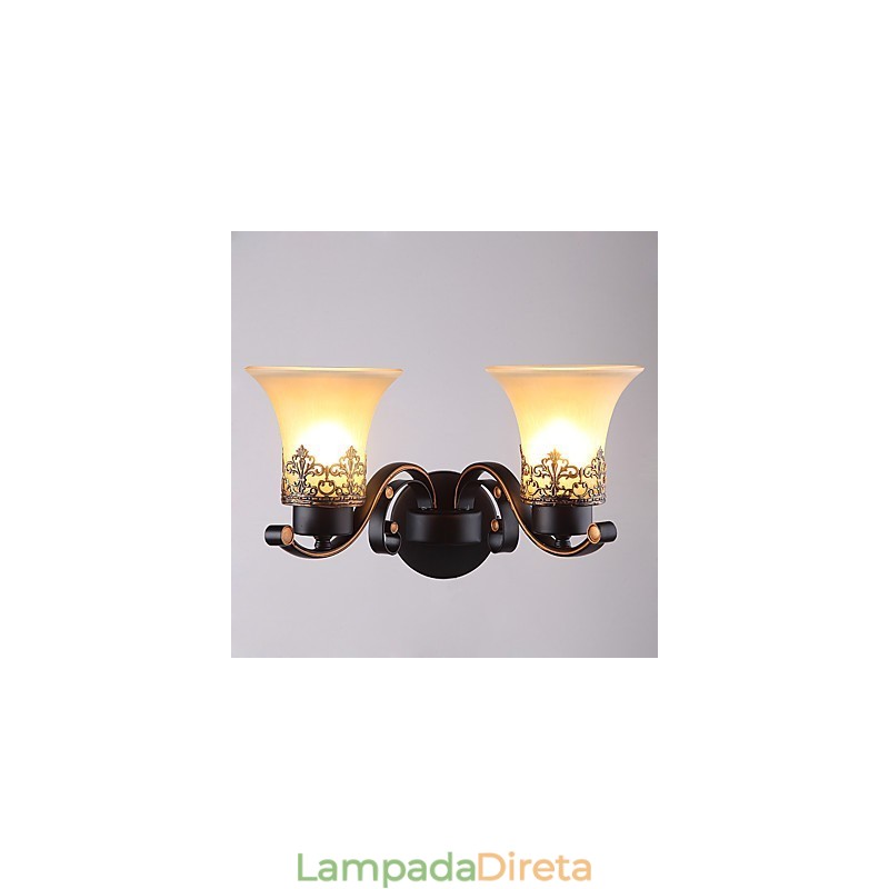 Luminária de parede de metal vintage americana de cabeça dupla com vidro para sala de jantar, sala de estar, hall de entrada, decoração de parede