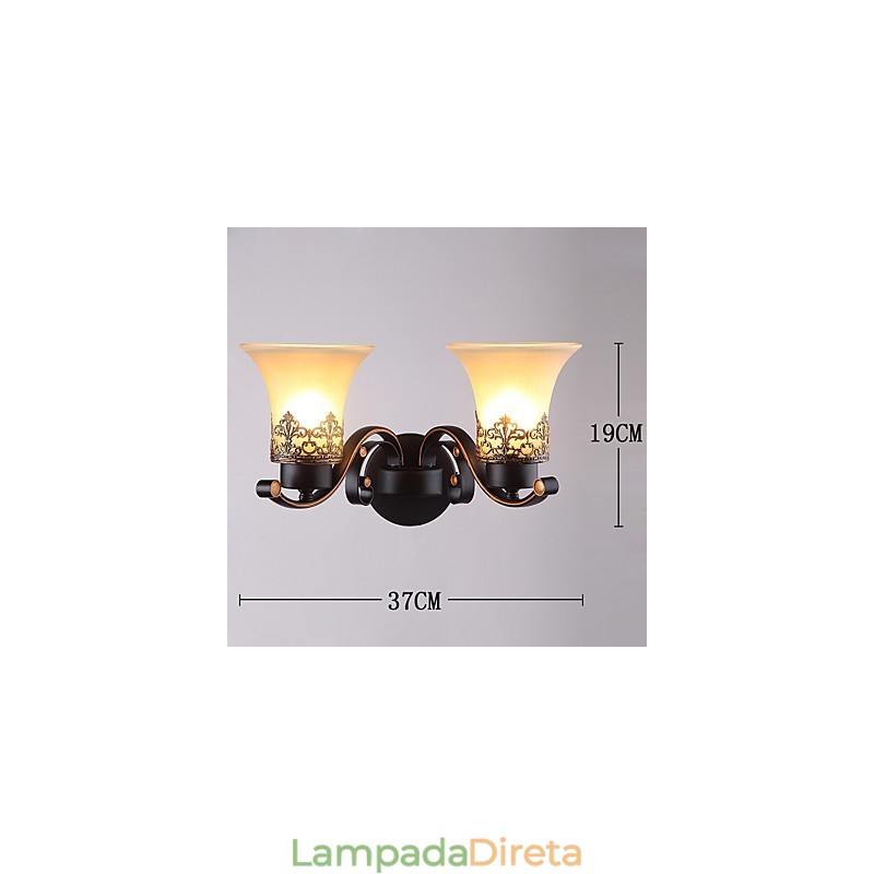 Luminária de parede de metal vintage americana de cabeça dupla com vidro para sala de jantar, sala de estar, hall de entrada, decoração de parede