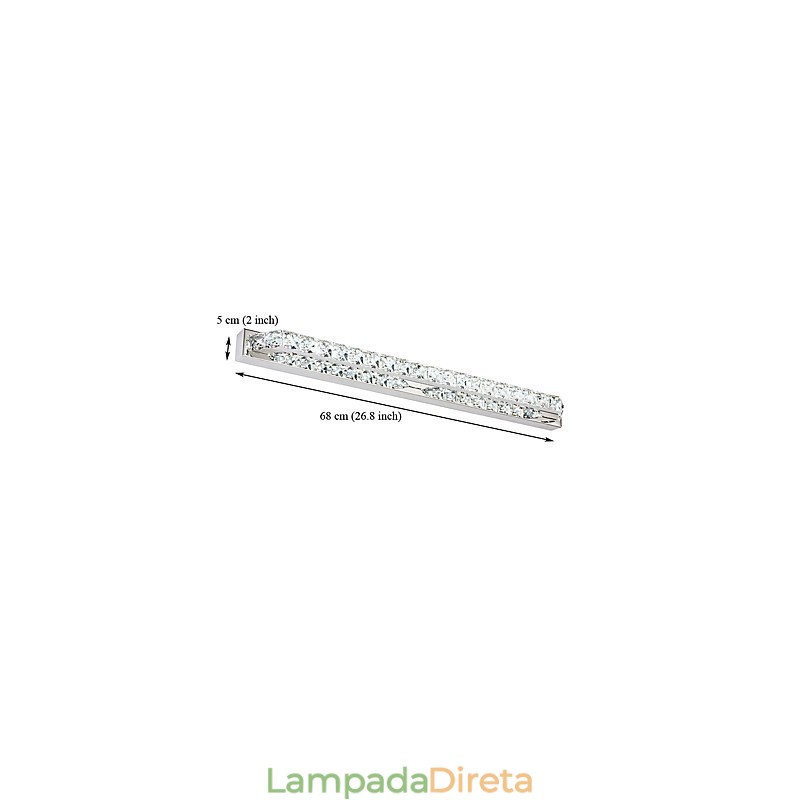Lâmpada de espelho longa de alta qualidade, luzes de banheiro, metal e cristal, luz de parede
