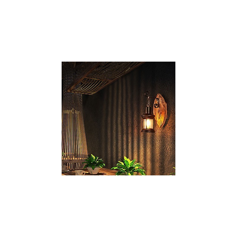 Luminária de parede de pintura de metal de madeira vintage retrô industrial de cabeça única para decoração de corredor de hotel em casa