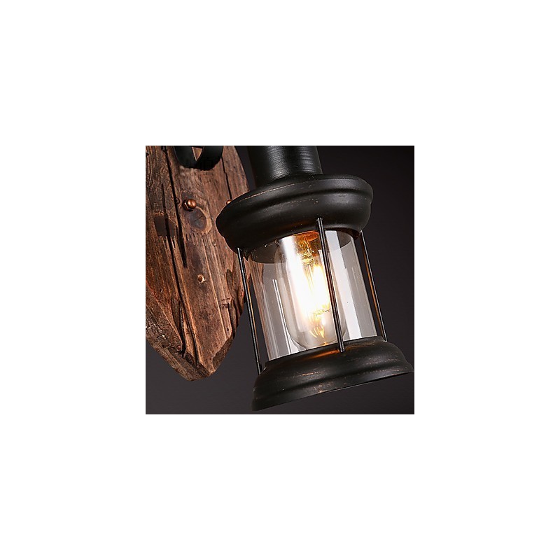 Luminária de parede de pintura de metal de madeira vintage retrô industrial de cabeça única para decoração de corredor de hotel em casa