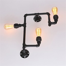 Luminárias de parede vintage industriais de tubo, luzes pretas criativas, iluminação para decoração de restaurante, café, bar, com acabamento pintado de 3 luzes