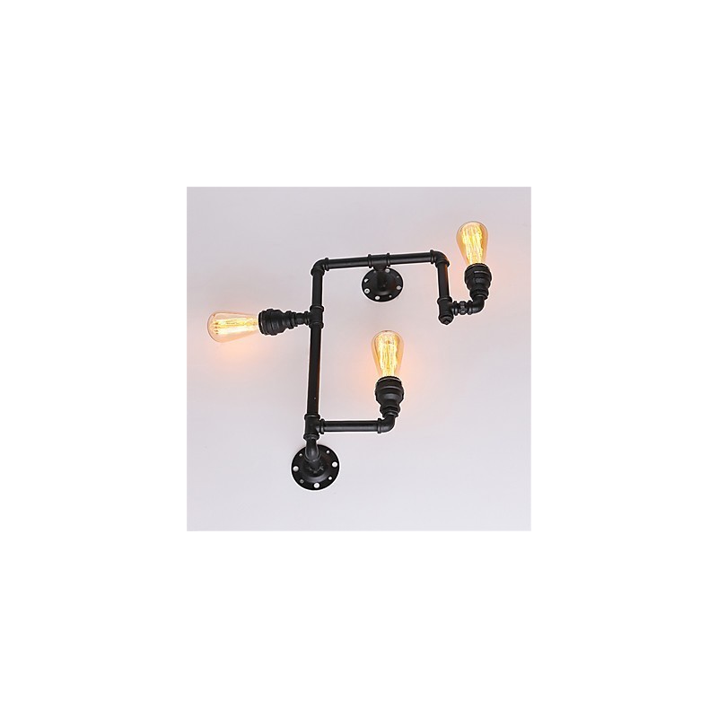 Luminárias de parede vintage industriais de tubo, luzes pretas criativas, iluminação para decoração de restaurante, café, bar, com acabamento pintado de 3 luzes