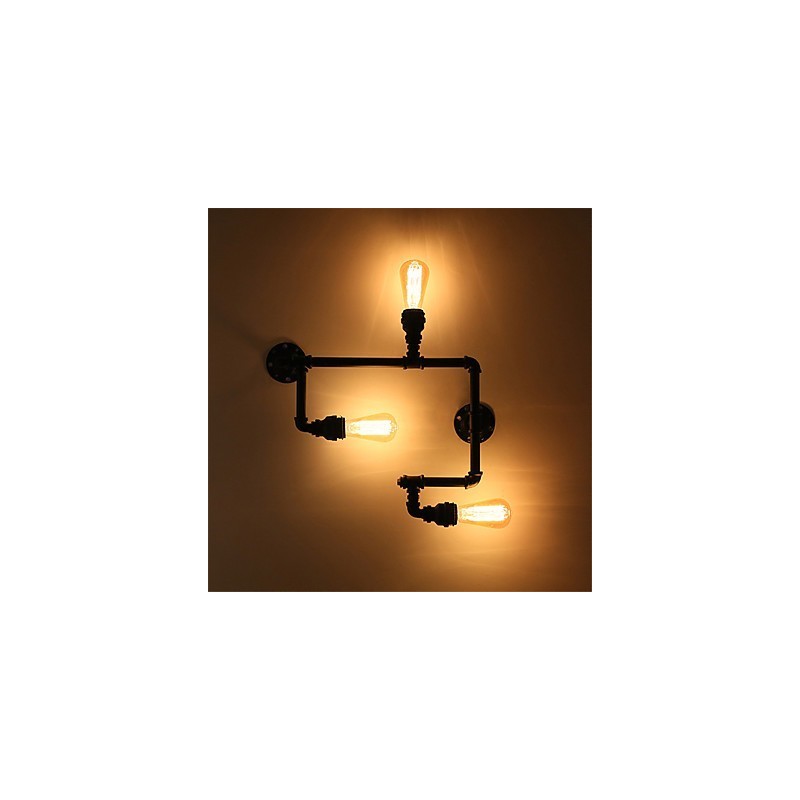 Luminárias de parede vintage industriais de tubo, luzes pretas criativas, iluminação para decoração de restaurante, café, bar, com acabamento pintado de 3 luzes
