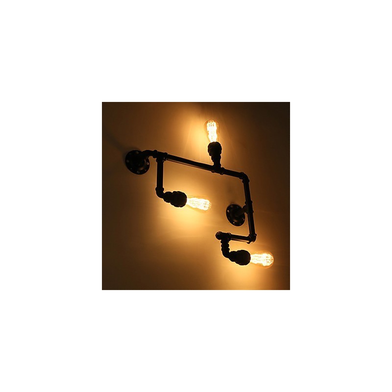 Luminárias de parede vintage industriais de tubo, luzes pretas criativas, iluminação para decoração de restaurante, café, bar, com acabamento pintado de 3 luzes