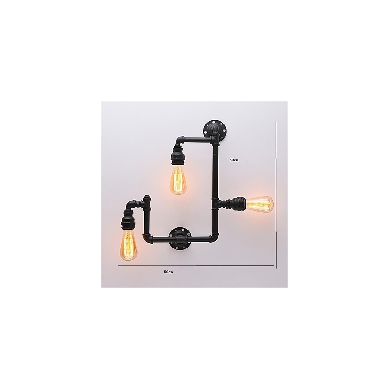 Luminárias de parede vintage industriais de tubo, luzes pretas criativas, iluminação para decoração de restaurante, café, bar, com acabamento pintado de 3 luzes