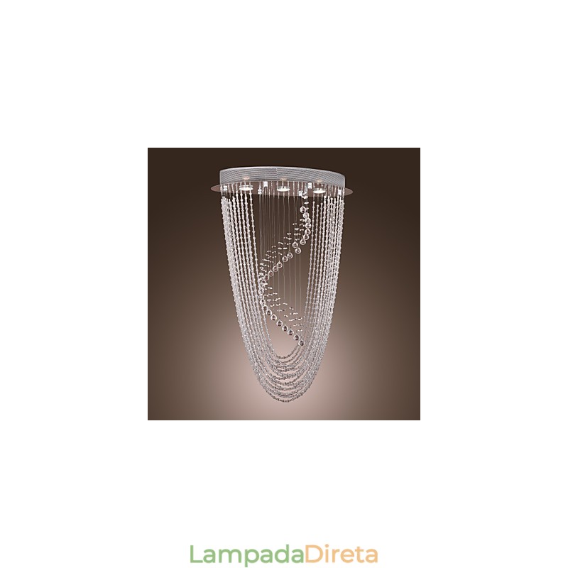 Lustre moderno contemporâneo de cristal cromado com montagem embutida