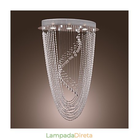 Lustre moderno contemporâneo de cristal cromado com montagem embutida Lustre moderno contemporâneo de cristal cromado com montagem embutida