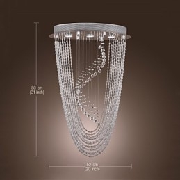 Lustre moderno contemporâneo de cristal cromado com montagem embutida