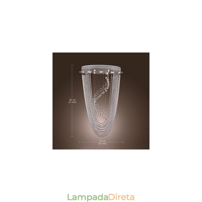 Lustre moderno contemporâneo de cristal cromado com montagem embutida