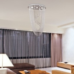 Lustre moderno contemporâneo de cristal cromado com montagem embutida