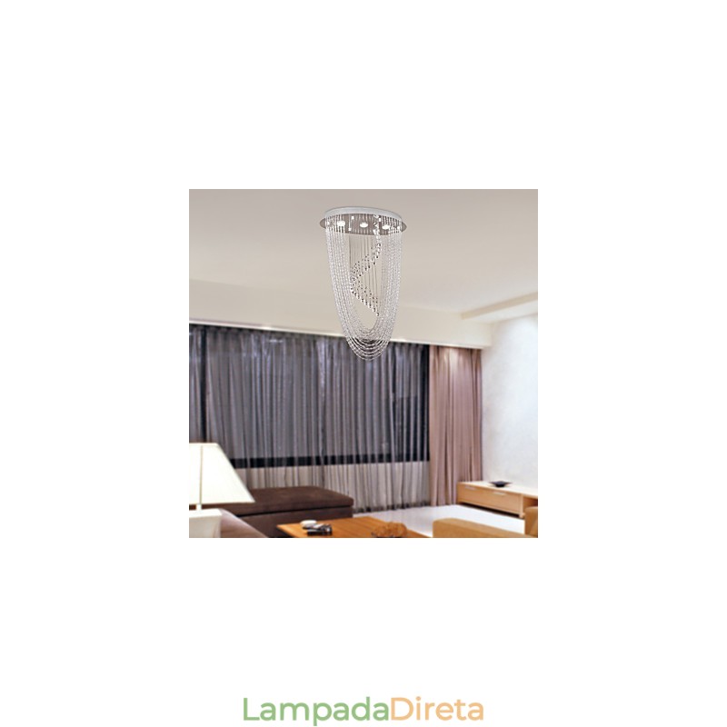 Lustre moderno contemporâneo de cristal cromado com montagem embutida
