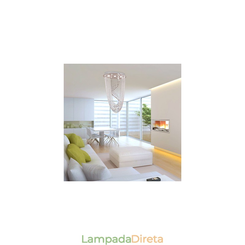 Lustre moderno contemporâneo de cristal cromado com montagem embutida